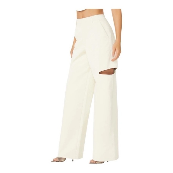 NEW AFRM Vegan Leather Ivory Pants  Kimmie Hi-Rise Wide Leg Cut Out Croc Size 31 - Picture 2 of 14